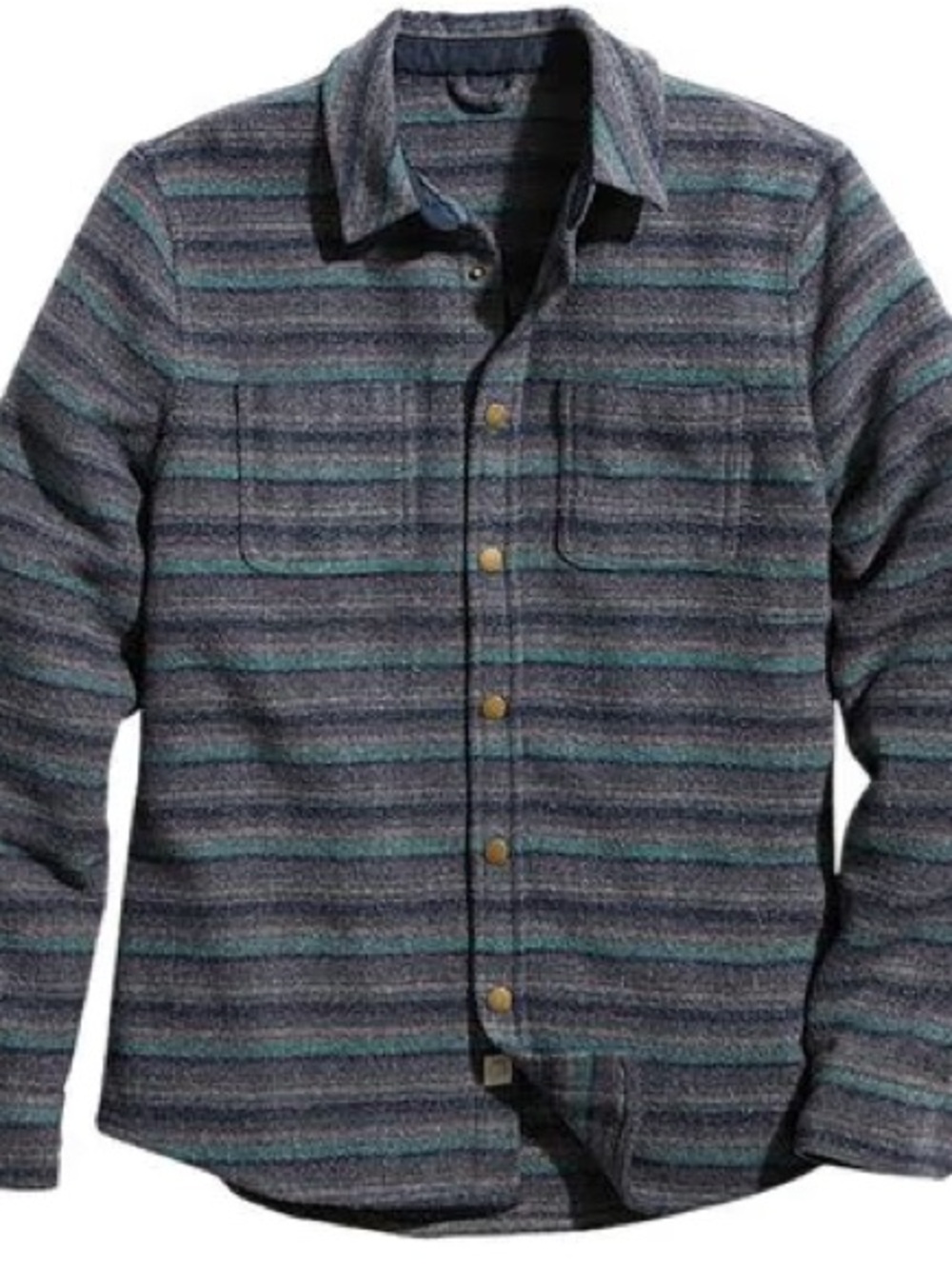 Marine Layer Men's Blue and Teal Striped Button-Down Oversized Shirt Jacket Sz L